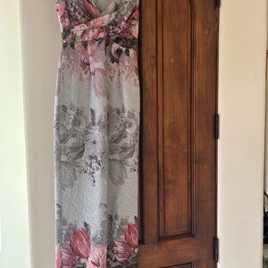 Adrianna Papell Dress in Gray, Blue, Pink and Cream. Mother of the Bride/Groom